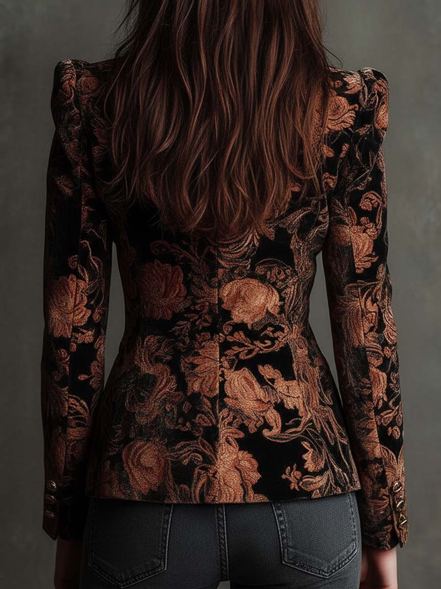 Berta | Blazer sartoriale con stampa floreale nera e bronzo