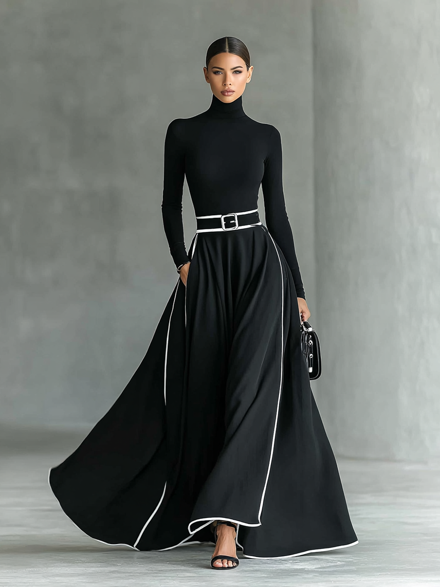 Susanna | Abito Maxi con Profili a Contrasto e Cintura