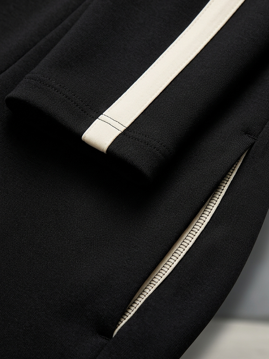 Doriana | Completo Sportivo con Bande a Contrasto e Mezza Zip, Nero