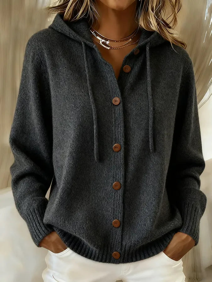 Brunella | Giacca in Maglia con Cappuccio e Bottoni
