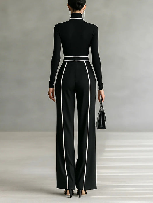 Emma ║ Set Elegante a Due Pezzi con Collo Alto e Pantaloni Ampi