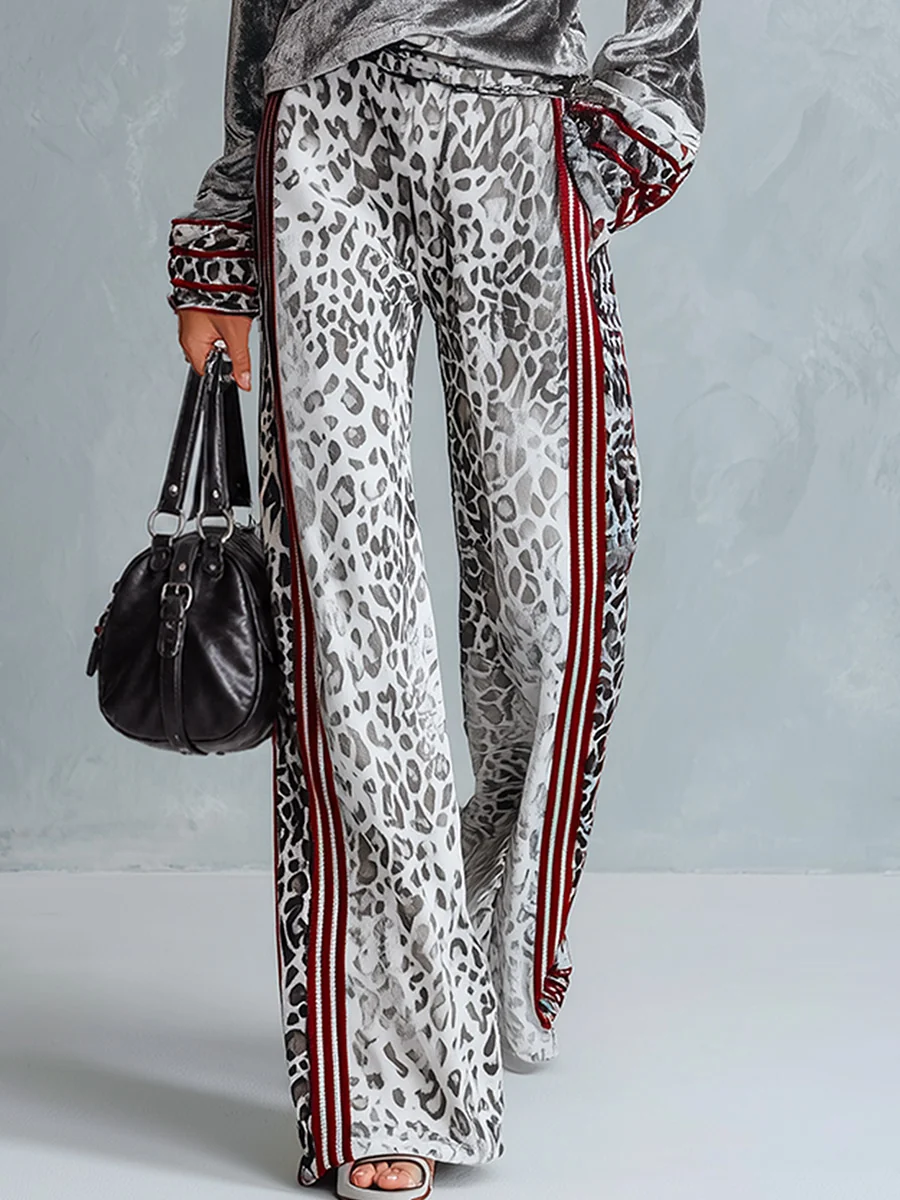 Argenta | Completo con Top in Velluto Argento e Pantalone Ampio Leopardato