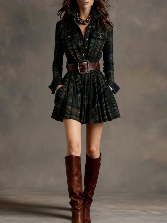 Bárbara ║ Vestito corto in stile camicia a quadri vintage