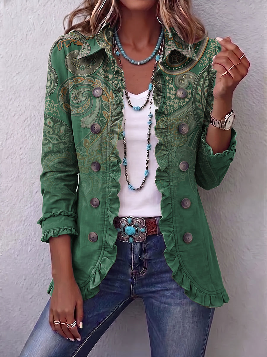 Cosetta | Giacca Bohème Paisley Verde con Volant