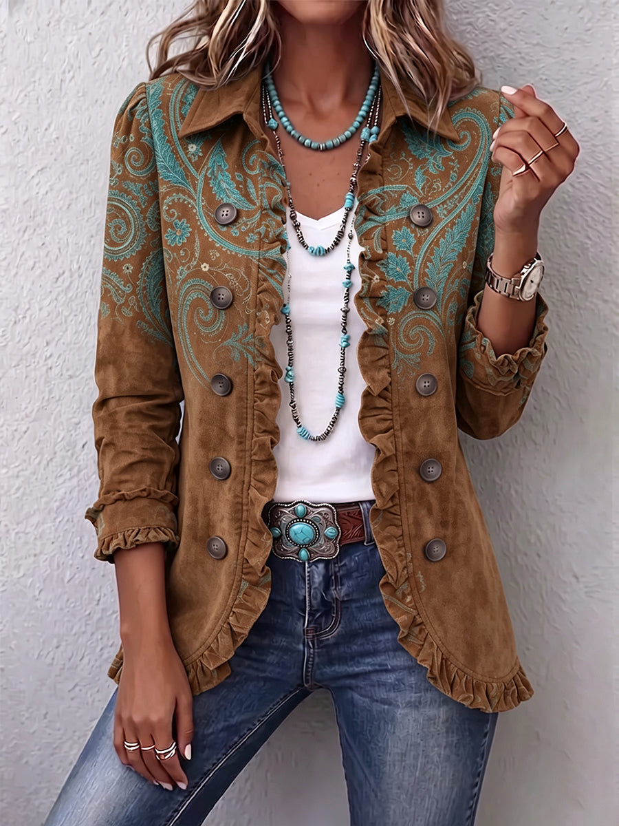Serena | Giacca Paisley Marrone con Volant