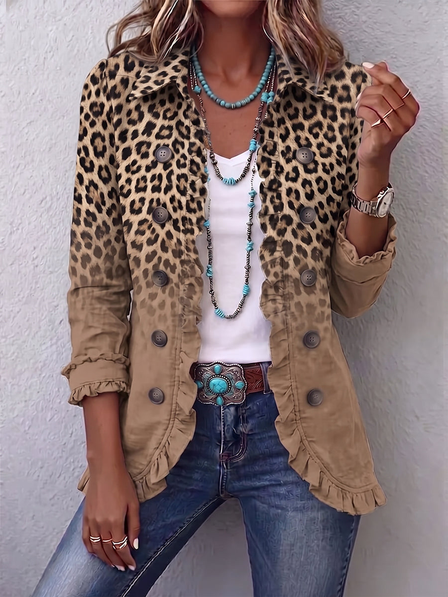 Donatella | Giacca Leopardo Vintage Sfumata Cammello con Volant