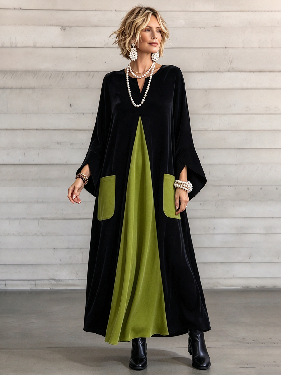 Gisella | Abito in velluto color block elegante e artistico