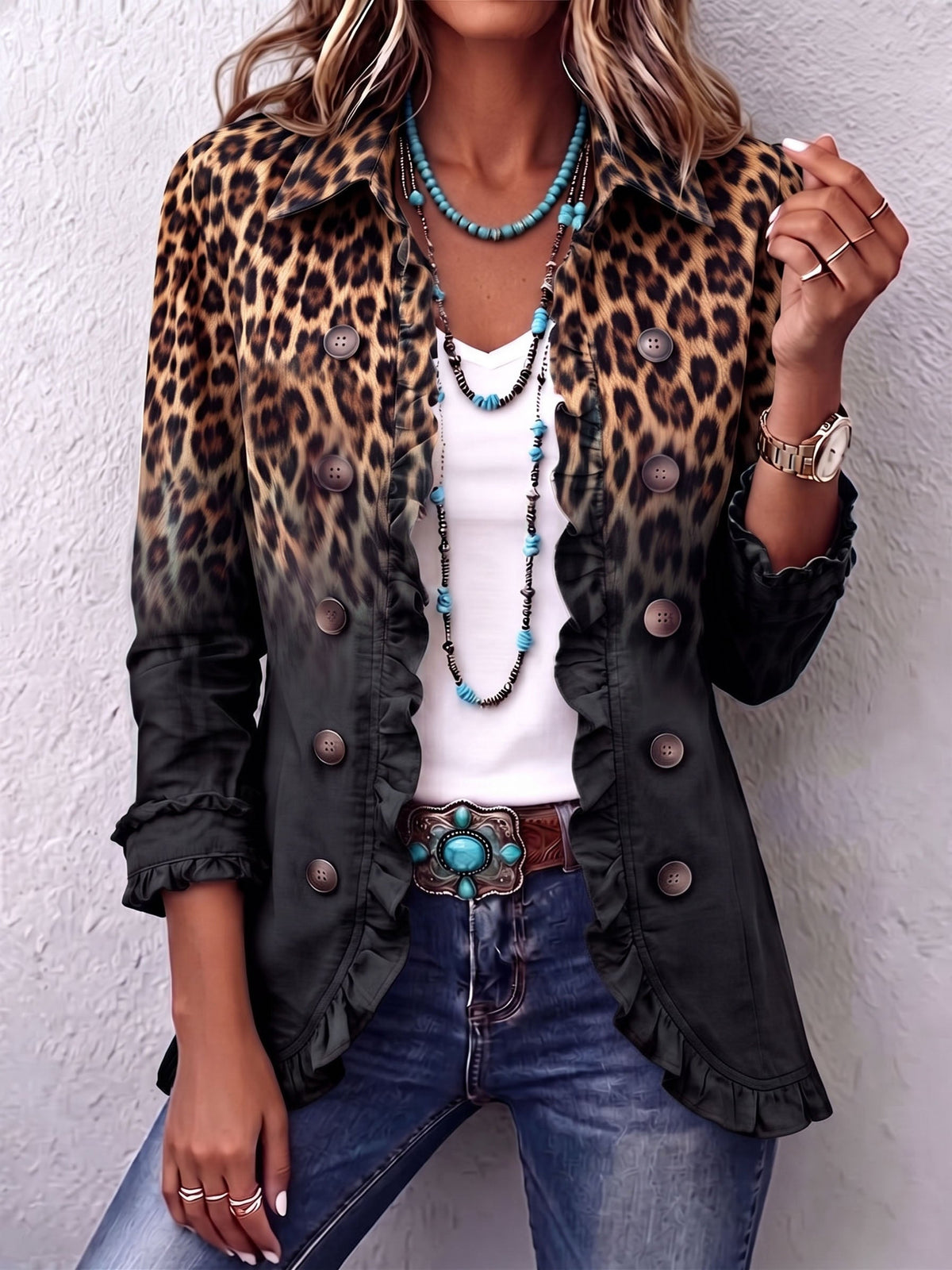 Valentina | Blazer Leopardo Sfumato Antracite con Volant