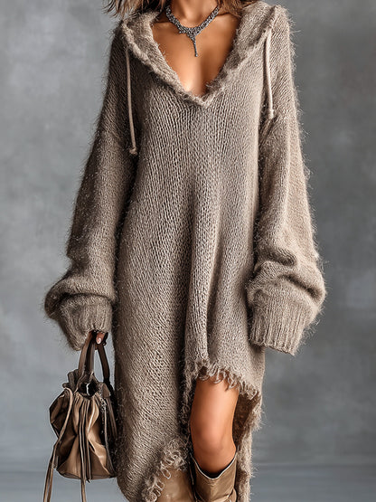 Bruna | Abito Midi in Maglia Morbida con Cappuccio