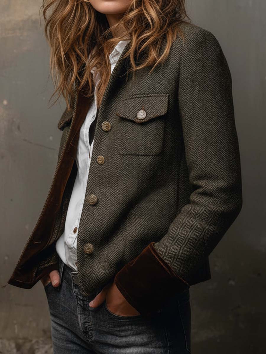 Onorina | Blazer vintage spigato con profili a contrasto