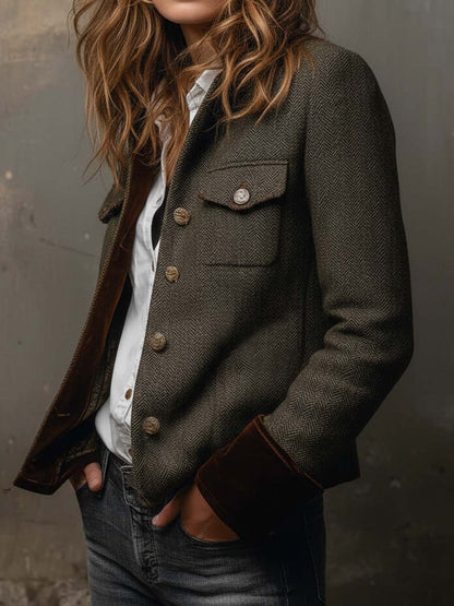 Onorina | Blazer vintage spigato con profili a contrasto