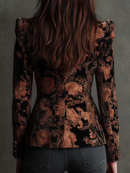 Berta | Blazer sartoriale con stampa floreale nera e bronzo