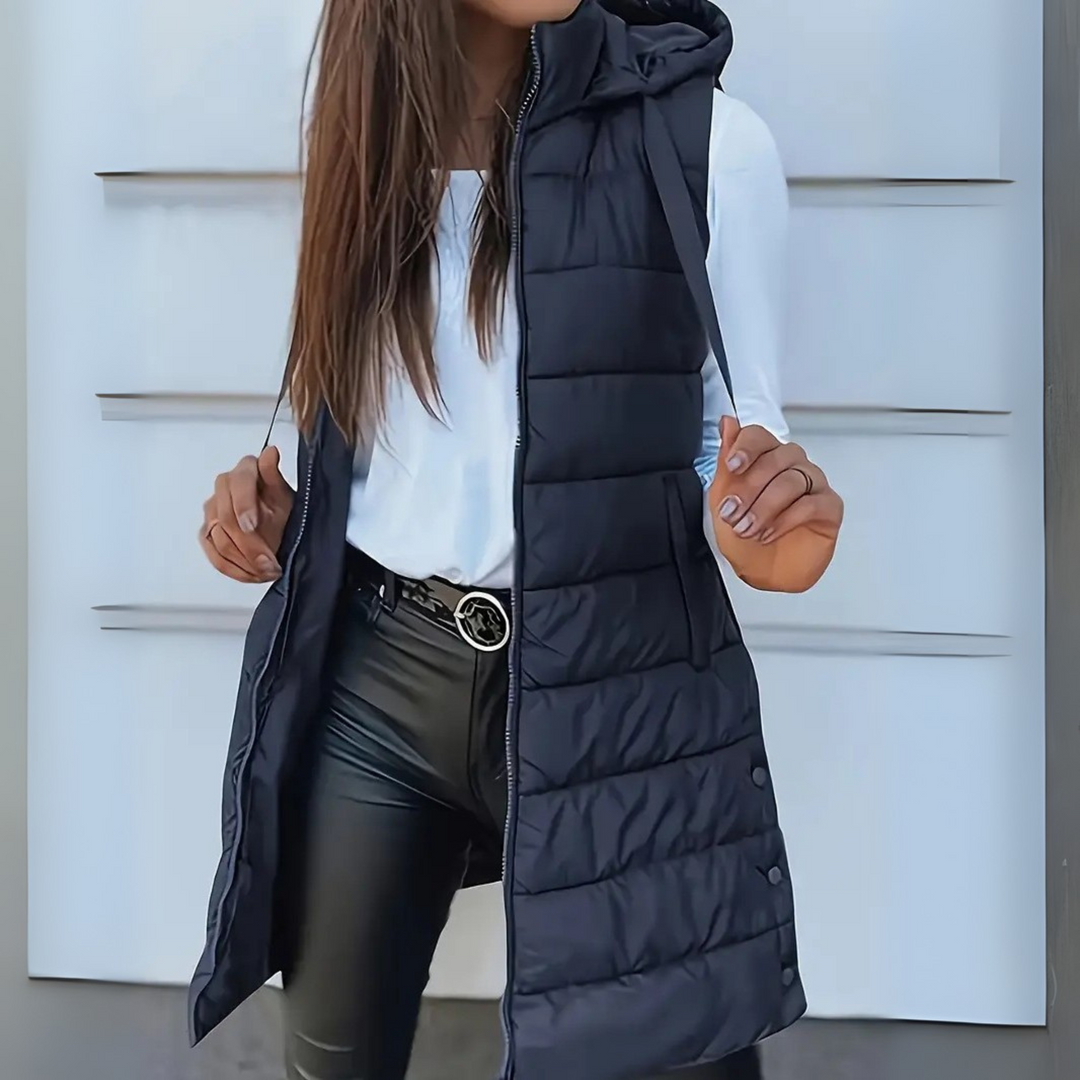 Michela | Gilet Lungo Imbottito con Cappuccio
