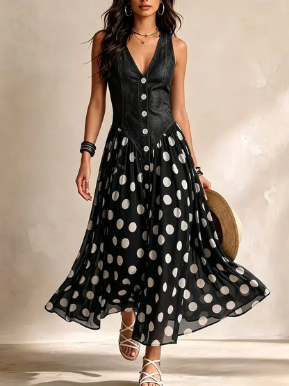 Adalgisa | Abito Lungo Effetto Jeans a Pois