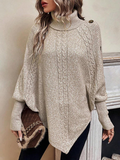 Alessia | Maglione a Poncho in Maglia a Trecce con Collo Alto e Maniche a Pipistrello