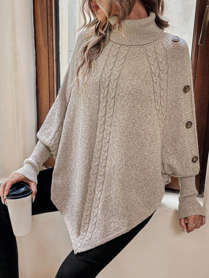 Alessia | Maglione a Poncho in Maglia a Trecce con Collo Alto e Maniche a Pipistrello