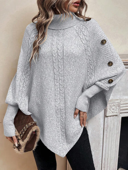 Alessia | Maglione a Poncho in Maglia a Trecce con Collo Alto e Maniche a Pipistrello