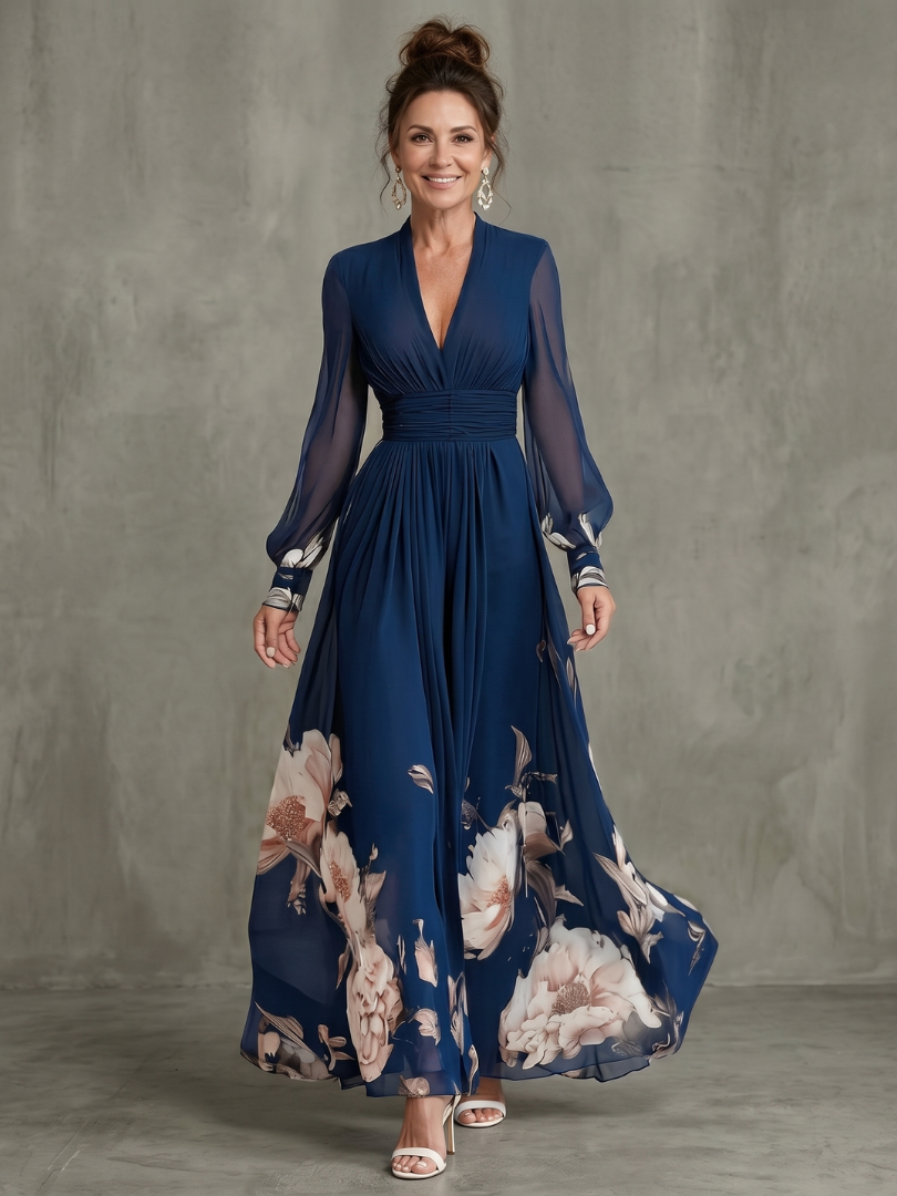 Zita | Abito Maxi con Maniche Plissettate Trasparenti