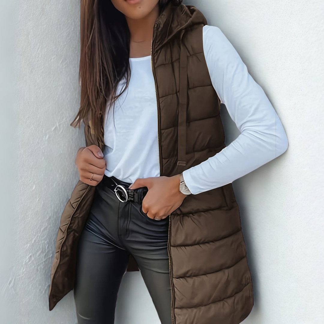 Michela | Gilet Lungo Imbottito con Cappuccio