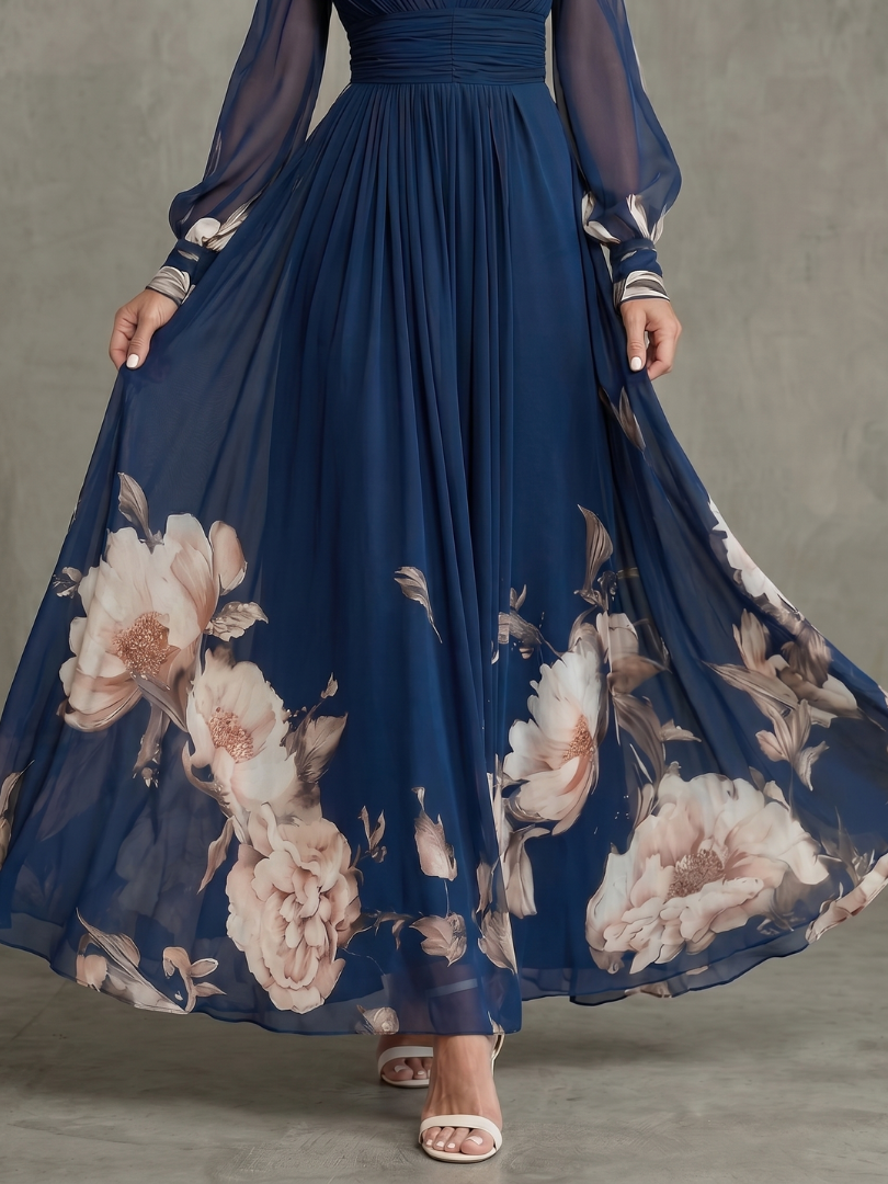 Zita | Abito Maxi con Maniche Plissettate Trasparenti