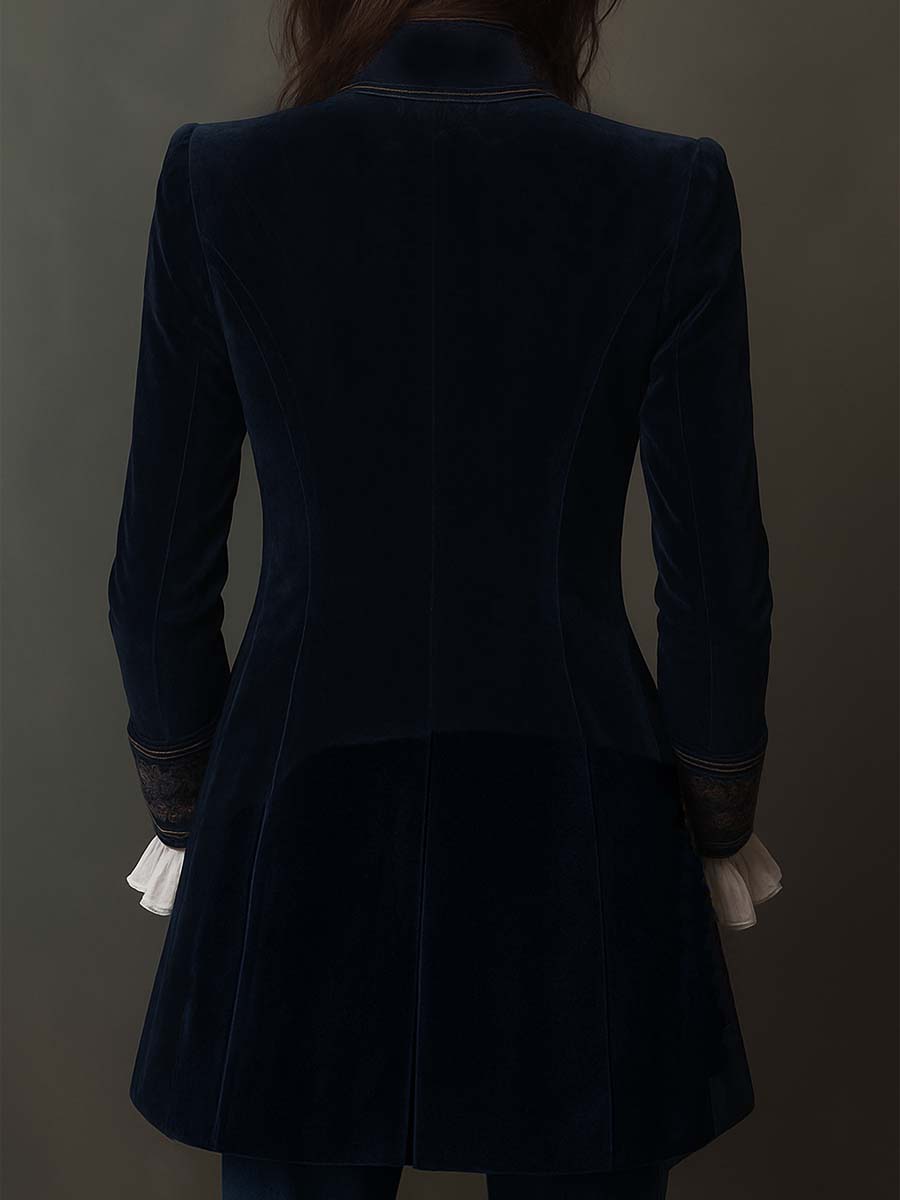 Atena | Giacca lunga vintage ricamata blu navy