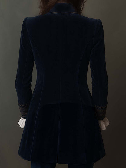 Atena | Giacca lunga vintage ricamata blu navy