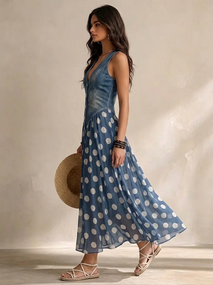 Adalgisa | Abito Lungo Effetto Jeans a Pois