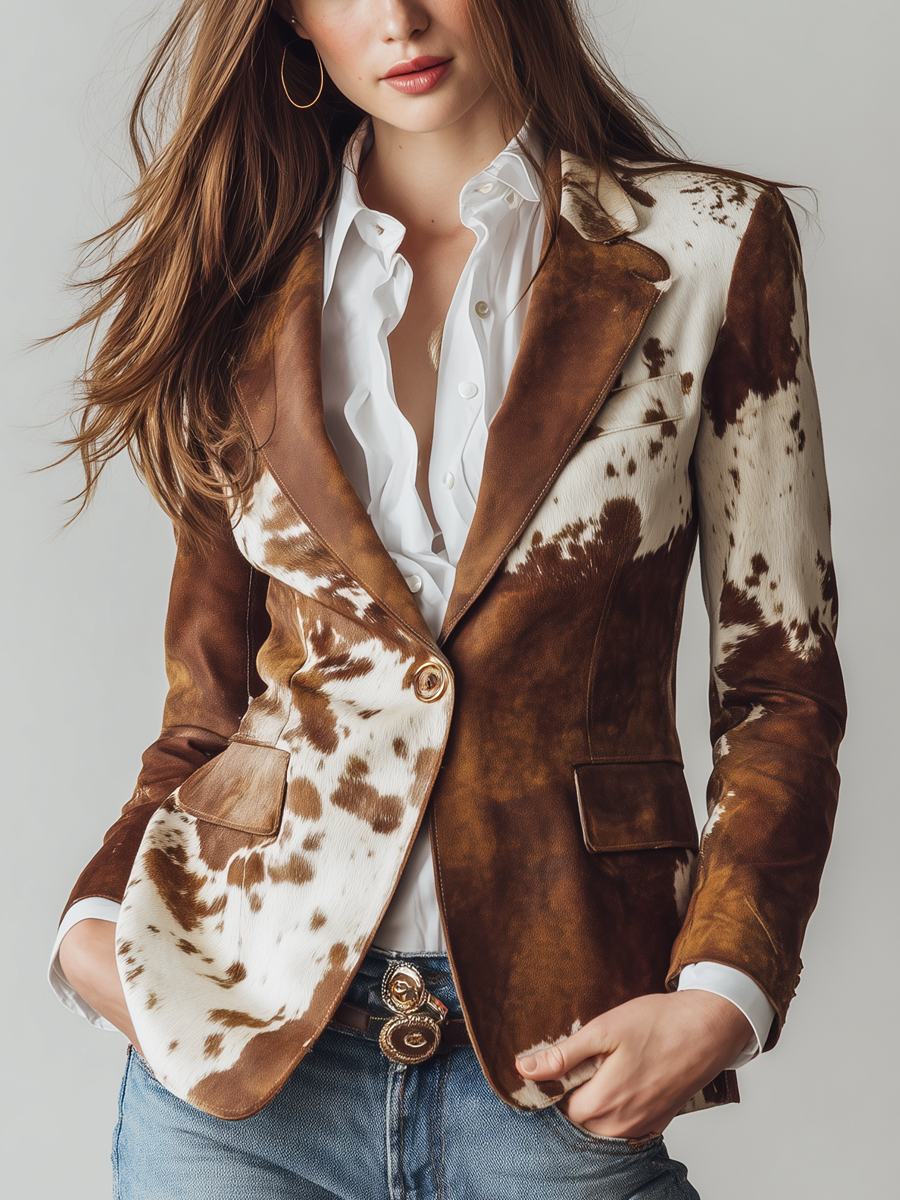 Agata | Blazer vintage ecocompatibile con stampa mucca