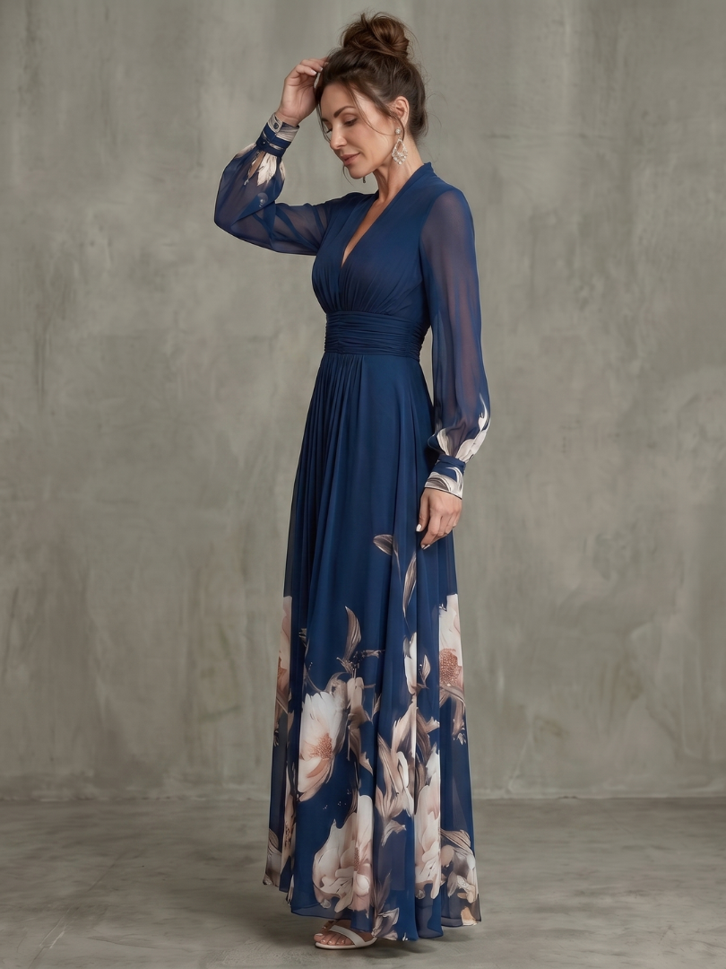 Zita | Abito Maxi con Maniche Plissettate Trasparenti