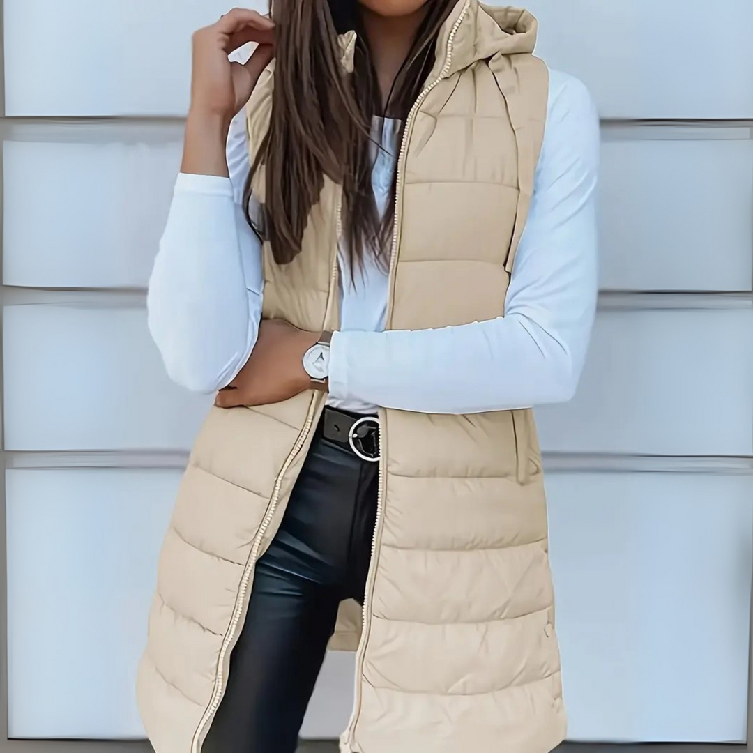 Michela | Gilet Lungo Imbottito con Cappuccio