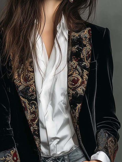 Leontina | Blazer sagomato nero con stampa barocca