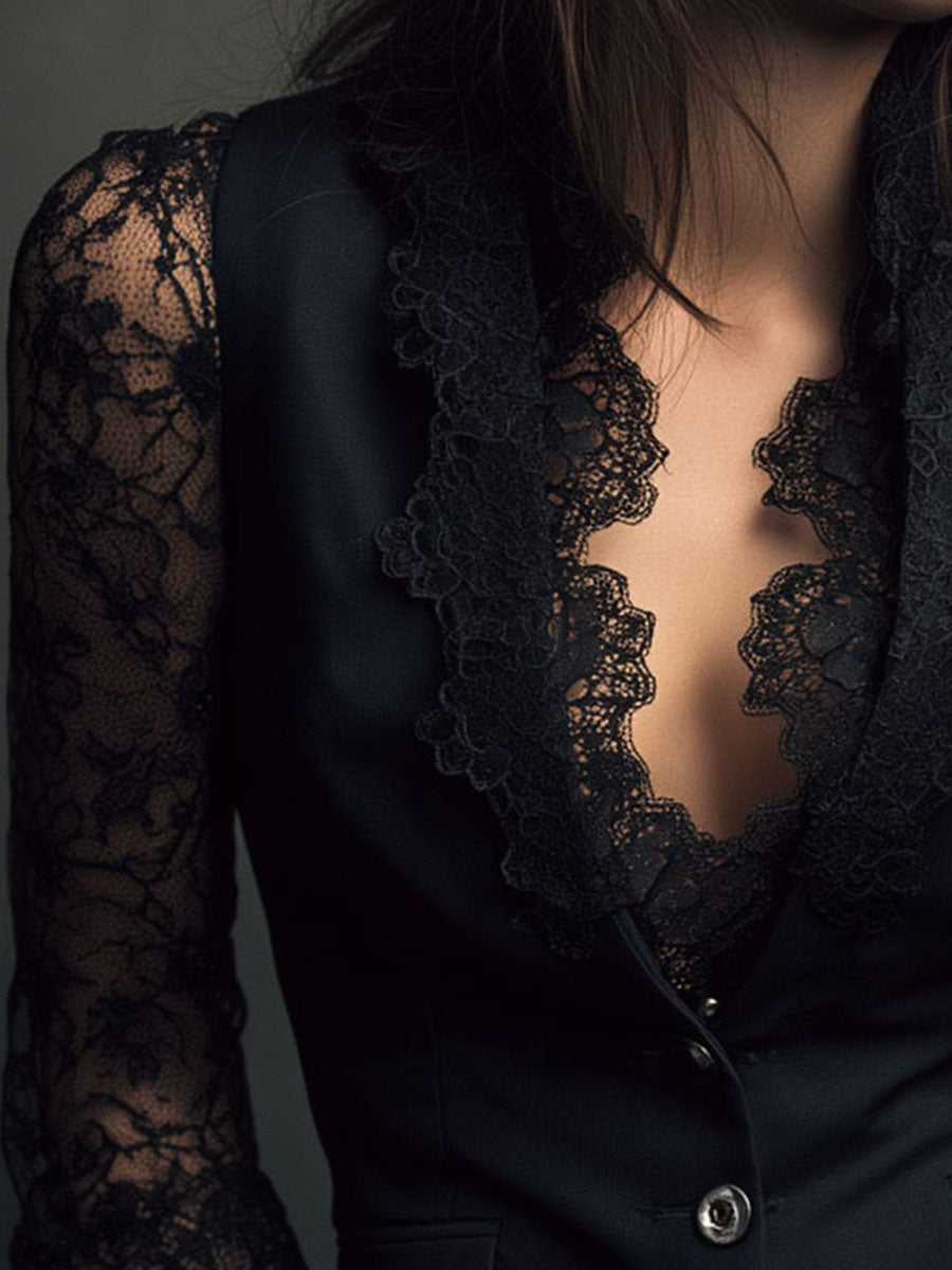 Noemi | Top blazer nero con maniche semitrasparenti
