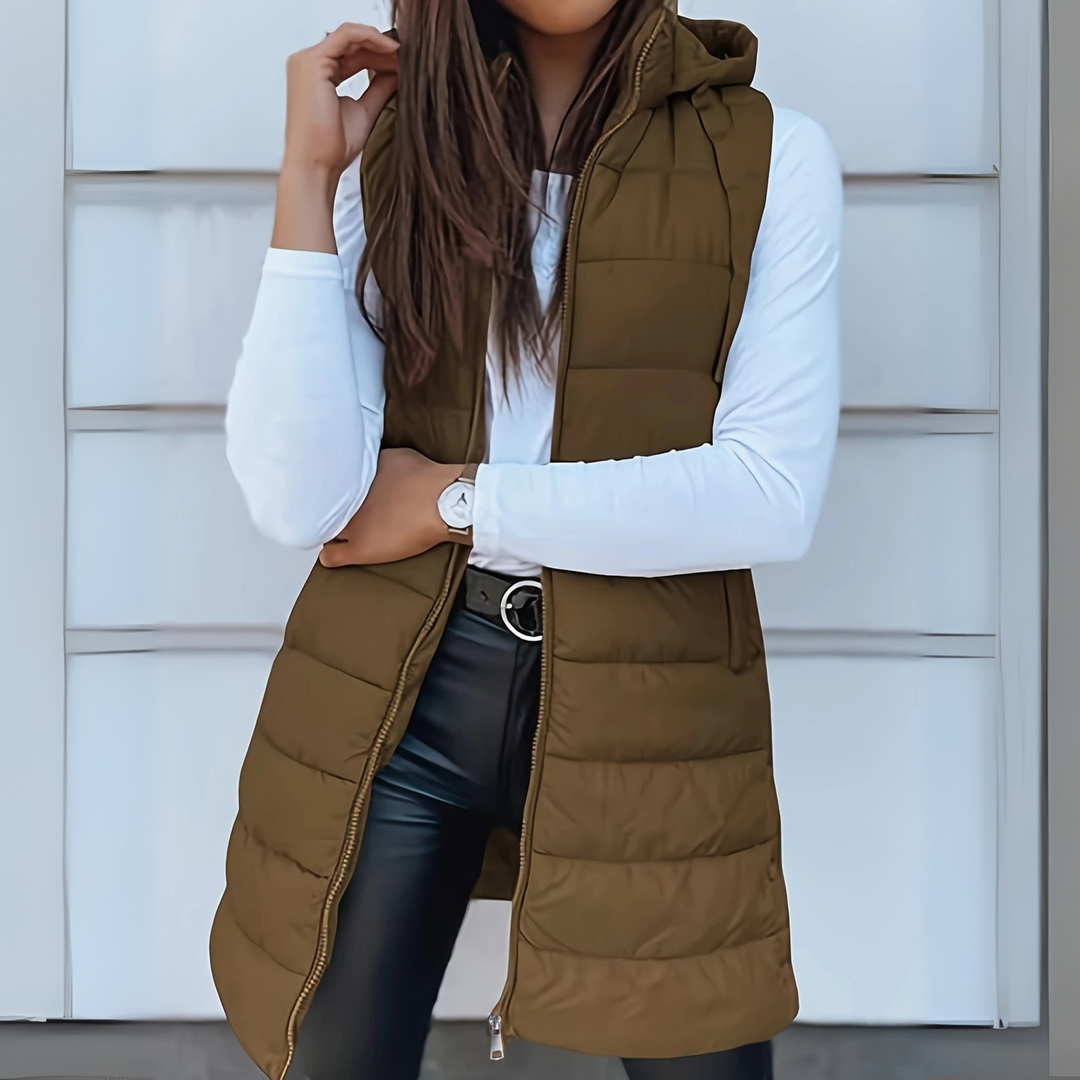 Michela | Gilet Lungo Imbottito con Cappuccio