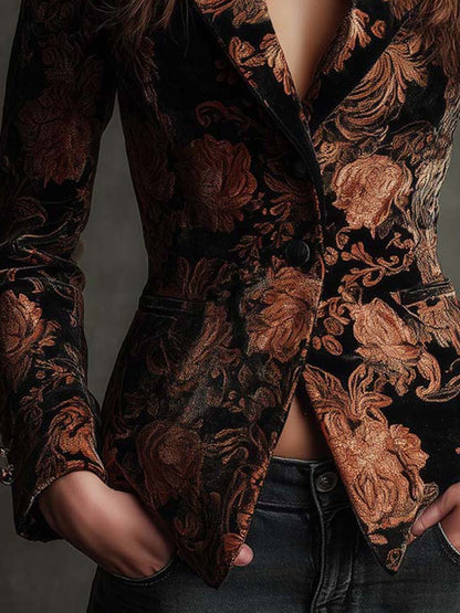 Berta | Blazer sartoriale con stampa floreale nera e bronzo