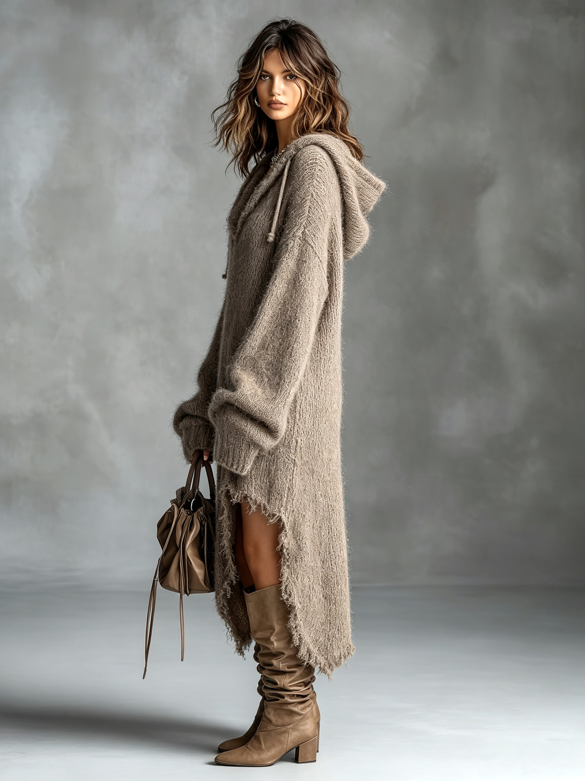 Bruna | Abito Midi in Maglia Morbida con Cappuccio
