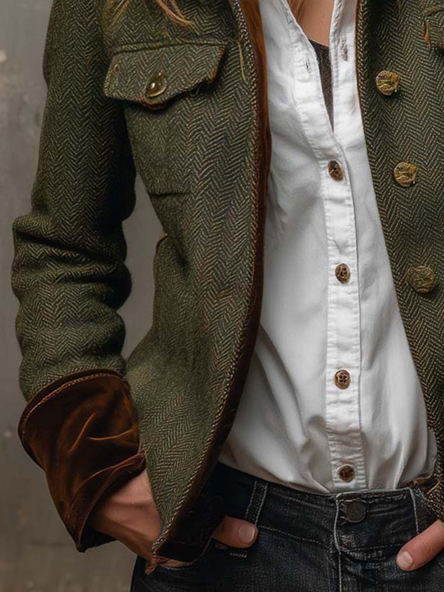 Onorina | Blazer vintage spigato con profili a contrasto