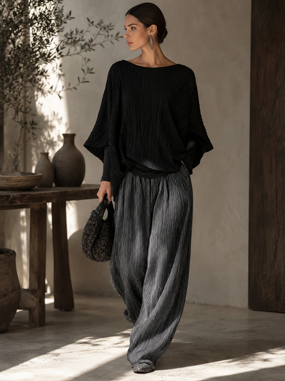 Delia | Plissee-Set mit Fledermaus-Top und Palazzo-Hose
