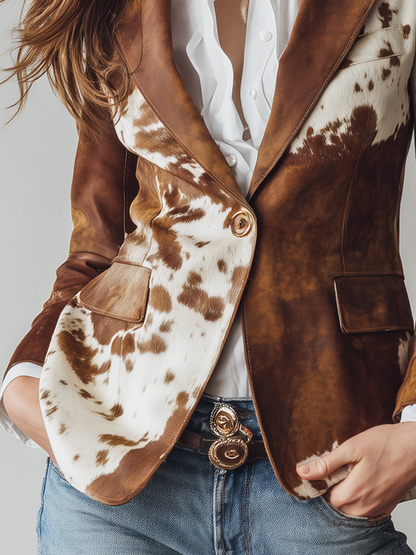 Agata | Blazer vintage ecocompatibile con stampa mucca