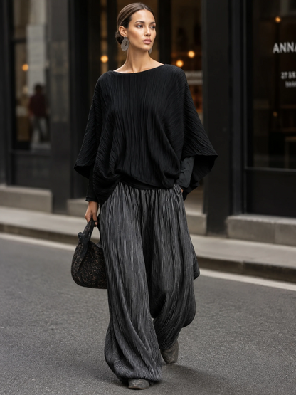 Delia | Plissee-Set mit Fledermaus-Top und Palazzo-Hose