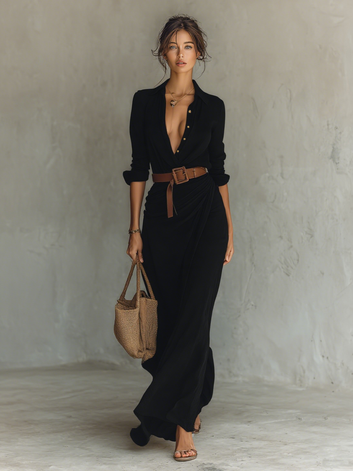 Velia | Abito Lungo Casual con Colletto a Revers