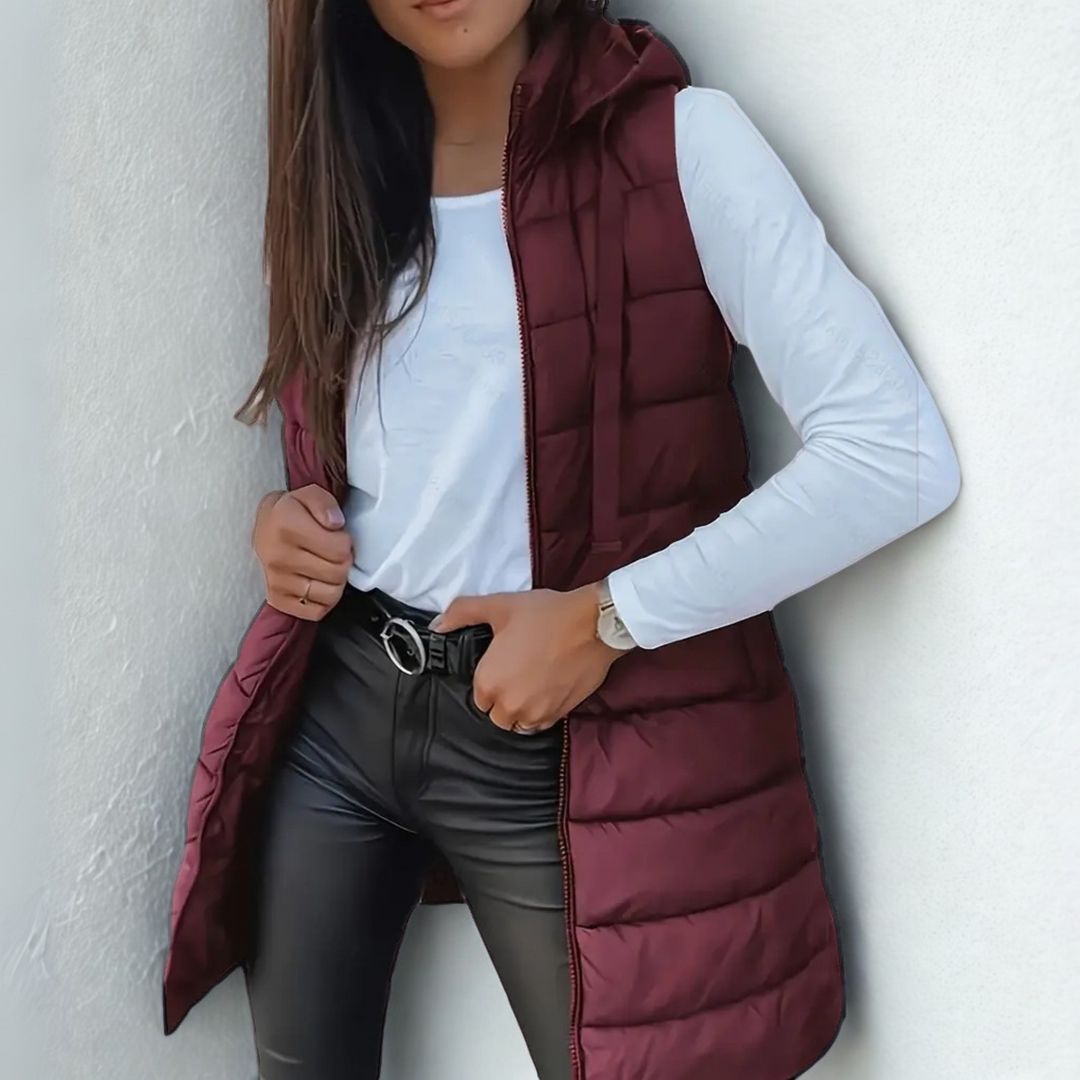 Michela | Gilet Lungo Imbottito con Cappuccio