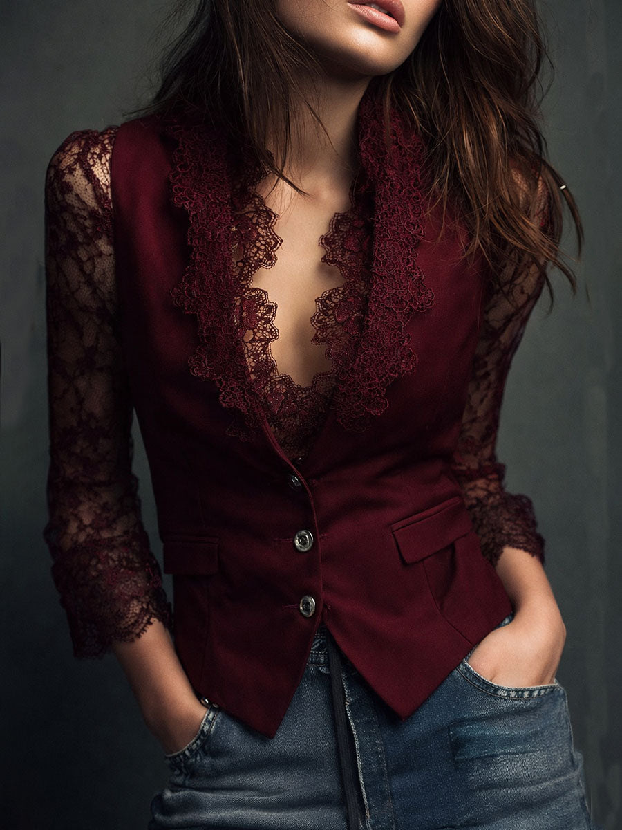 Noemi | Top blazer nero con maniche semitrasparenti