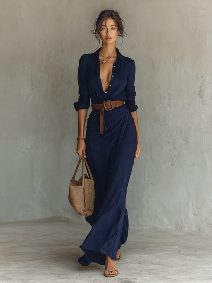 Velia | Abito Lungo Casual con Colletto a Revers