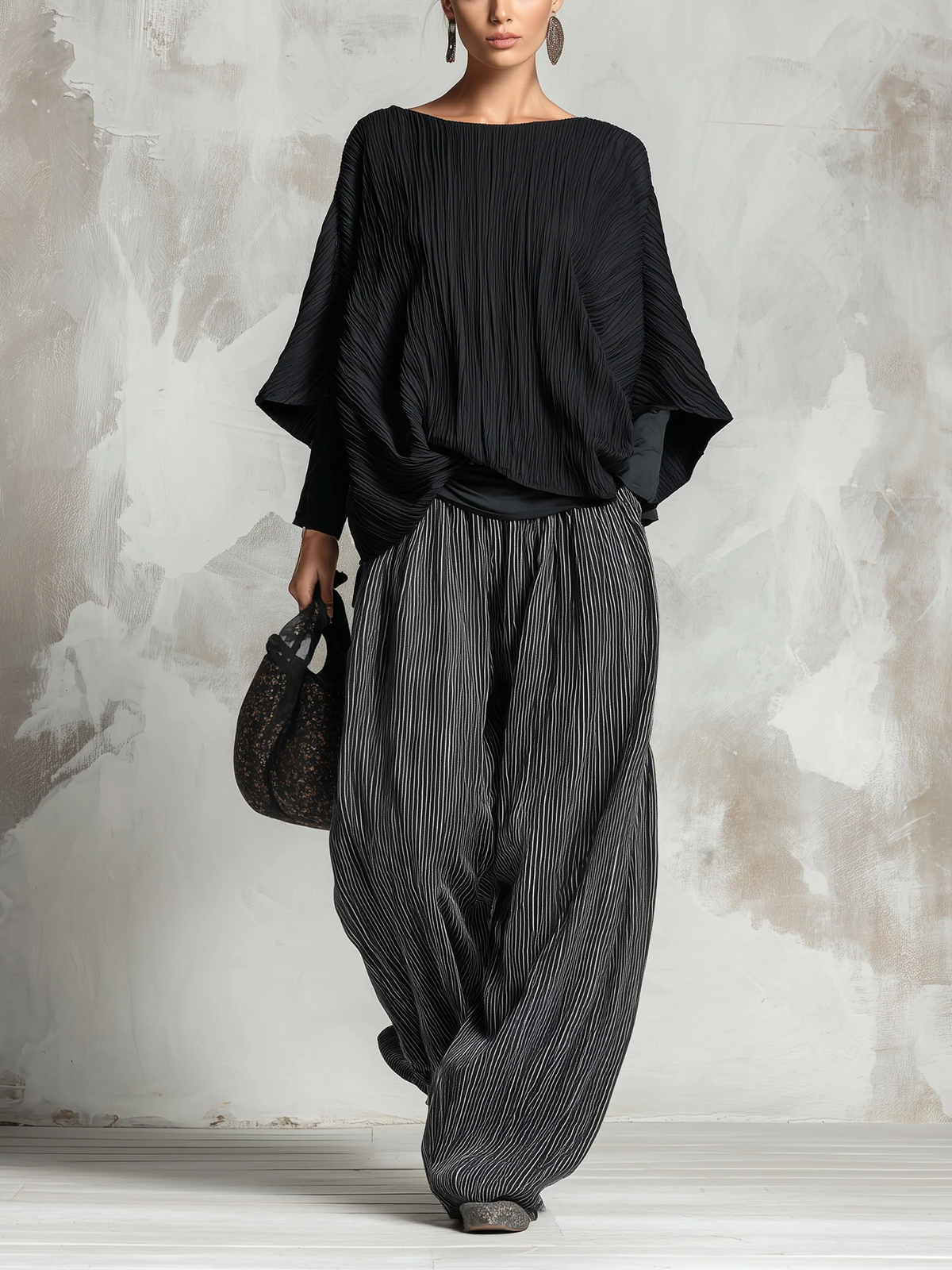 Delia | Plissee-Set mit Fledermaus-Top und Palazzo-Hose