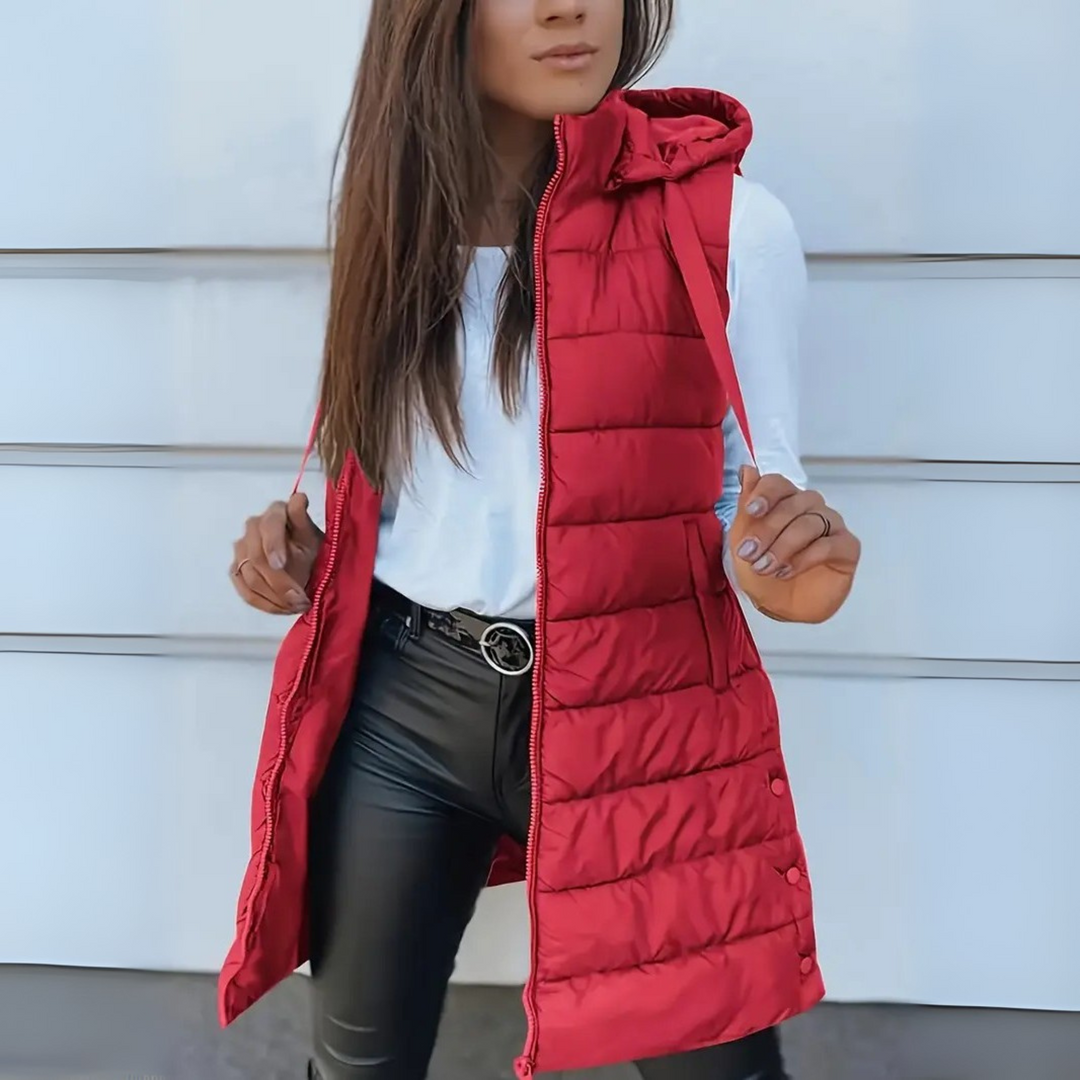 Michela | Gilet Lungo Imbottito con Cappuccio