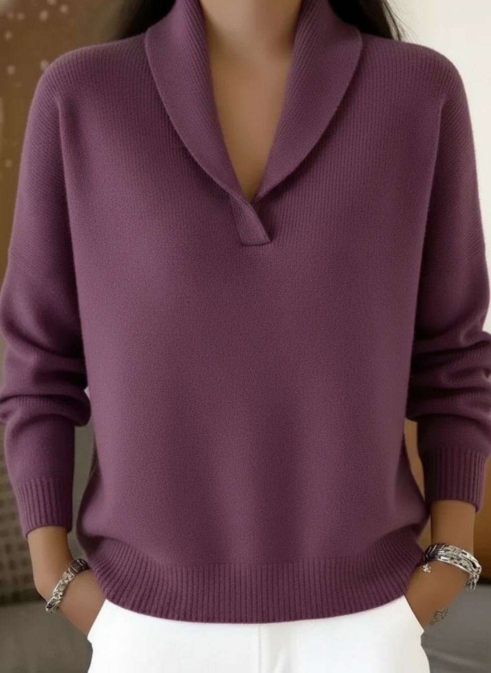 Antonia | Maglione con Scollo a V e Collo a Scialle