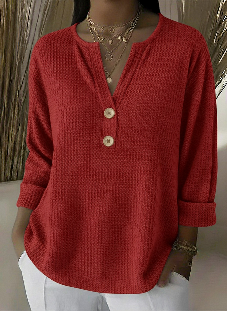 Luciana | T-shirt Henley Goffrata con Bottoni
