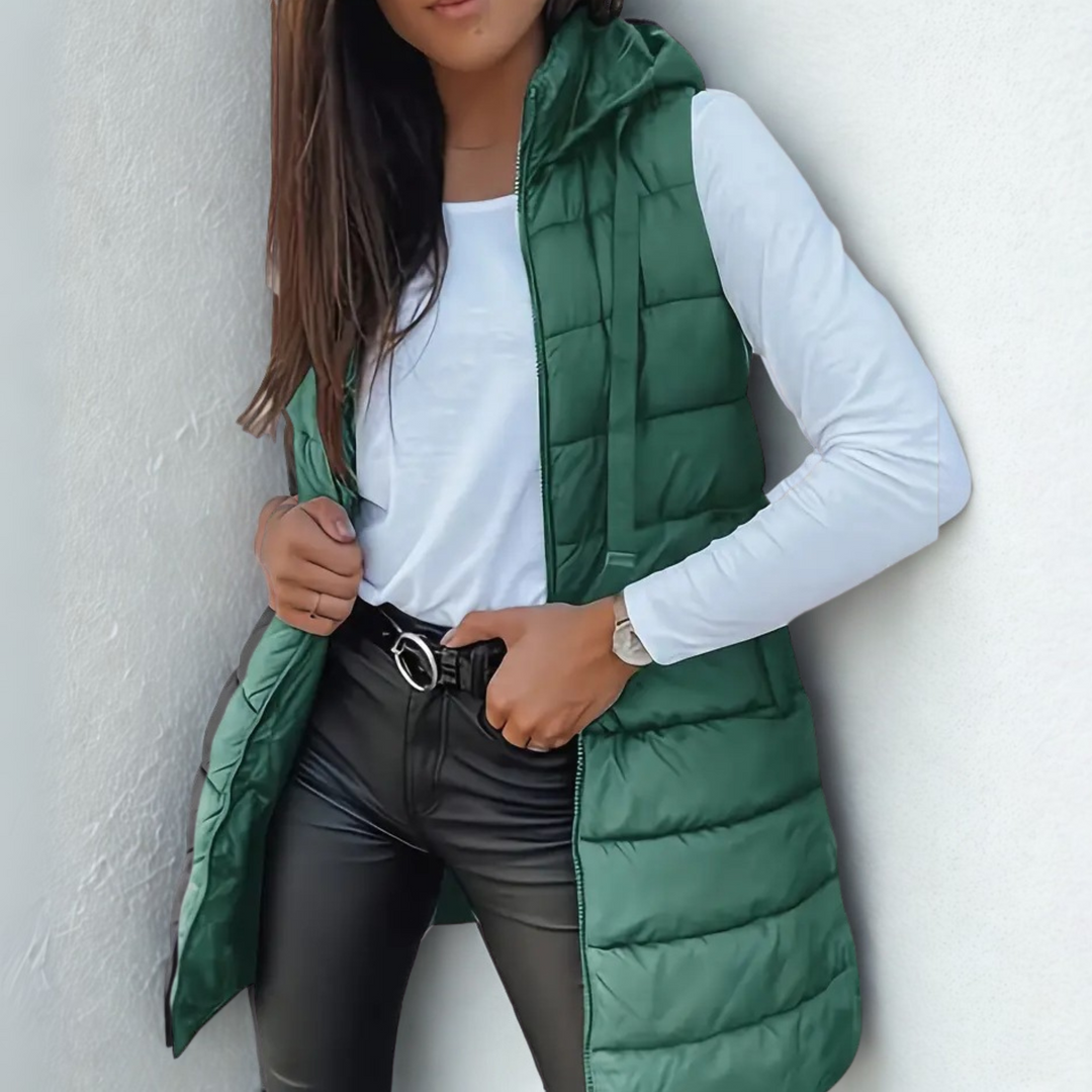 Michela | Gilet Lungo Imbottito con Cappuccio