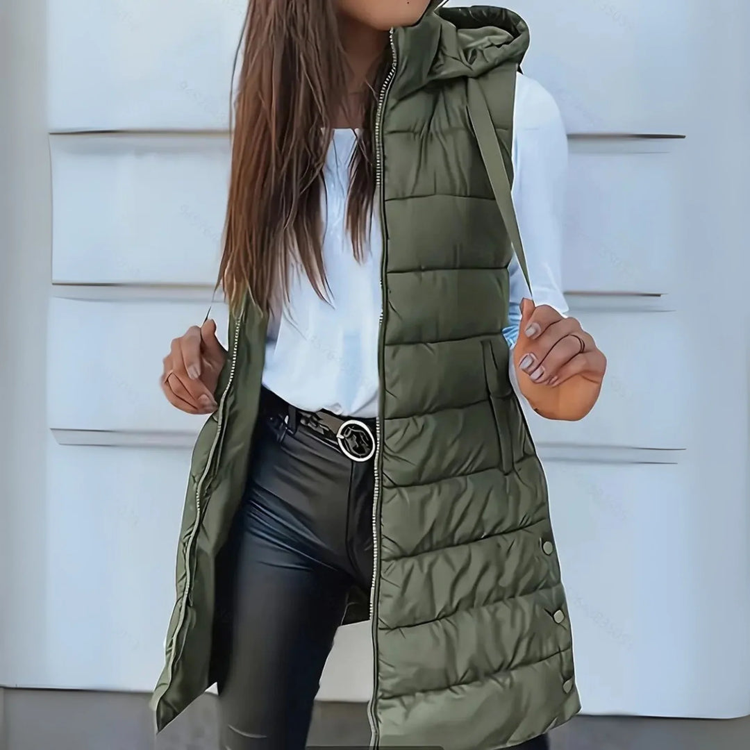 Michela | Gilet Lungo Imbottito con Cappuccio