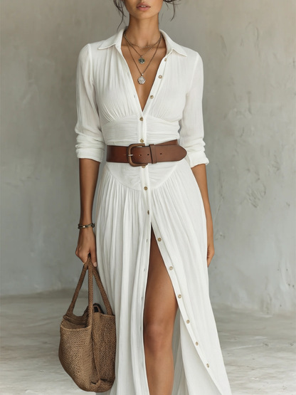 Valeria | Abito maxi con collo a revers e maniche lunghe